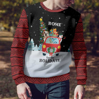 Merry Christmas Bulldog And Snowman Ugly Christmas Sweater Dog Snowman Christmas Tree and Red Car Winter Scene - Wonder Print Shop