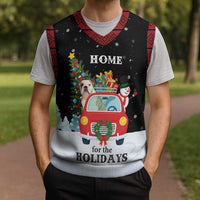 Merry Christmas Bulldog And Snowman Christmas Knitted V-Neck Vest Dog Snowman Christmas Tree and Red Car Winter Scene - Wonder Print Shop