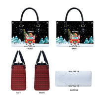 Merry Christmas Bulldog And Snowman Leather Bag Dog Snowman Christmas Tree and Red Car Winter Scene - Wonder Print Shop
