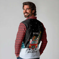 Merry Christmas Bulldog And Snowman Long Sleeve Polo Shirt Dog Snowman Christmas Tree and Red Car Winter Scene - Wonder Print Shop