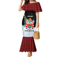 Merry Christmas Bulldog And Snowman Mermaid Dress Dog Snowman Christmas Tree and Red Car Winter Scene - Wonder Print Shop