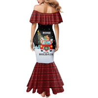 Merry Christmas Bulldog And Snowman Mermaid Dress Dog Snowman Christmas Tree and Red Car Winter Scene - Wonder Print Shop