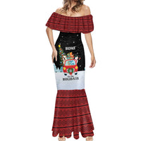 Merry Christmas Bulldog And Snowman Mermaid Dress Dog Snowman Christmas Tree and Red Car Winter Scene - Wonder Print Shop