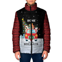 Merry Christmas Bulldog And Snowman Padded Jacket Dog Snowman Christmas Tree and Red Car Winter Scene - Wonder Print Shop