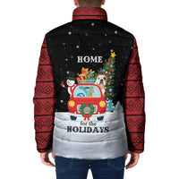 Merry Christmas Bulldog And Snowman Padded Jacket Dog Snowman Christmas Tree and Red Car Winter Scene - Wonder Print Shop