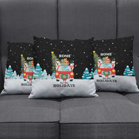 Merry Christmas Bulldog And Snowman Pillow Cover Dog Snowman Christmas Tree and Red Car Winter Scene - Wonder Print Shop