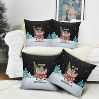 Merry Christmas Bulldog And Snowman Pillow Cover Dog Snowman Christmas Tree and Red Car Winter Scene - Wonder Print Shop
