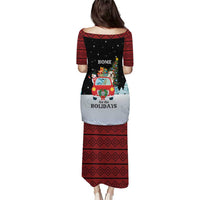 Merry Christmas Bulldog And Snowman Puletasi Dog Snowman Christmas Tree and Red Car Winter Scene - Wonder Print Shop