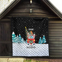Merry Christmas Bulldog And Snowman Quilt Dog Snowman Christmas Tree and Red Car Winter Scene - Wonder Print Shop