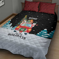 Merry Christmas Bulldog And Snowman Quilt Bed Set Dog Snowman Christmas Tree and Red Car Winter Scene - Wonder Print Shop
