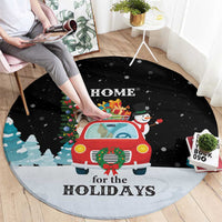 Merry Christmas Bulldog And Snowman Round Carpet Dog Snowman Christmas Tree and Red Car Winter Scene - Wonder Print Shop