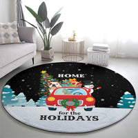 Merry Christmas Bulldog And Snowman Round Carpet Dog Snowman Christmas Tree and Red Car Winter Scene - Wonder Print Shop