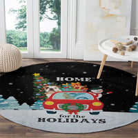 Merry Christmas Bulldog And Snowman Round Carpet Dog Snowman Christmas Tree and Red Car Winter Scene - Wonder Print Shop