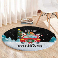 Merry Christmas Bulldog And Snowman Round Carpet Dog Snowman Christmas Tree and Red Car Winter Scene - Wonder Print Shop