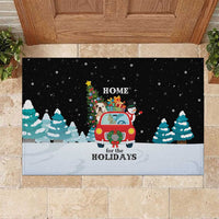 Merry Christmas Bulldog And Snowman Rubber Doormat Dog Snowman Christmas Tree and Red Car Winter Scene - Wonder Print Shop