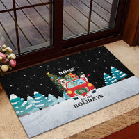 Merry Christmas Bulldog And Snowman Rubber Doormat Dog Snowman Christmas Tree and Red Car Winter Scene - Wonder Print Shop