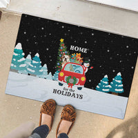 Merry Christmas Bulldog And Snowman Rubber Doormat Dog Snowman Christmas Tree and Red Car Winter Scene - Wonder Print Shop