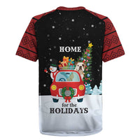 Merry Christmas Bulldog And Snowman Rugby Jersey Dog Snowman Christmas Tree and Red Car Winter Scene - Wonder Print Shop