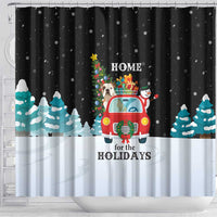 Merry Christmas Bulldog And Snowman Shower Curtain Dog Snowman Christmas Tree and Red Car Winter Scene - Wonder Print Shop