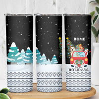 Merry Christmas Bulldog And Snowman Skinny Tumbler Dog Snowman Christmas Tree and Red Car Winter Scene - Wonder Print Shop