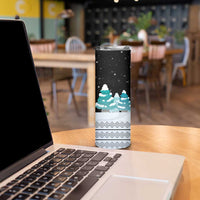 Merry Christmas Bulldog And Snowman Skinny Tumbler Dog Snowman Christmas Tree and Red Car Winter Scene - Wonder Print Shop