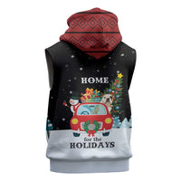 Merry Christmas Bulldog And Snowman Sleeveless Hoodie Dog Snowman Christmas Tree and Red Car Winter Scene - Wonder Print Shop