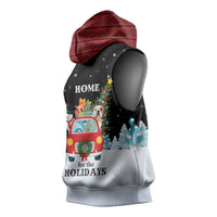 Merry Christmas Bulldog And Snowman Sleeveless Hoodie Dog Snowman Christmas Tree and Red Car Winter Scene - Wonder Print Shop