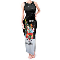 Merry Christmas Bulldog And Snowman Tank Maxi Dress Dog Snowman Christmas Tree and Red Car Winter Scene - Wonder Print Shop