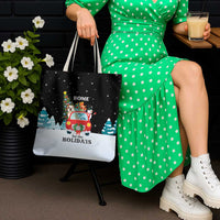 Merry Christmas Bulldog And Snowman Tote Bag Dog Snowman Christmas Tree and Red Car Winter Scene - Wonder Print Shop