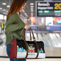 Merry Christmas Bulldog And Snowman Travel Bag Dog Snowman Christmas Tree and Red Car Winter Scene - Wonder Print Shop