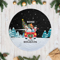 Merry Christmas Bulldog And Snowman Tree Skirt Dog Snowman Christmas Tree and Red Car Winter Scene - Wonder Print Shop