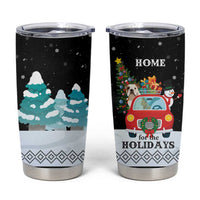 Merry Christmas Bulldog And Snowman Tumbler Cup Dog Snowman Christmas Tree and Red Car Winter Scene - Wonder Print Shop