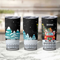 Merry Christmas Bulldog And Snowman Tumbler Cup Dog Snowman Christmas Tree and Red Car Winter Scene - Wonder Print Shop