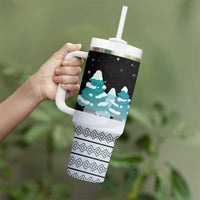 Merry Christmas Bulldog And Snowman Tumbler With Handle Dog Snowman Christmas Tree and Red Car Winter Scene - Wonder Print Shop