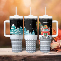 Merry Christmas Bulldog And Snowman Tumbler With Handle Dog Snowman Christmas Tree and Red Car Winter Scene - Wonder Print Shop