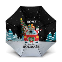 Merry Christmas Bulldog And Snowman Umbrella Dog Snowman Christmas Tree and Red Car Winter Scene - Wonder Print Shop