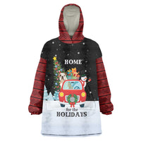 Merry Christmas Bulldog And Snowman Wearable Blanket Hoodie Dog Snowman Christmas Tree and Red Car Winter Scene - Wonder Print Shop