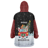 Merry Christmas Bulldog And Snowman Wearable Blanket Hoodie Dog Snowman Christmas Tree and Red Car Winter Scene - Wonder Print Shop