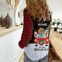 Merry Christmas Bulldog And Snowman Women Casual Shirt Dog Snowman Christmas Tree and Red Car Winter Scene - Wonder Print Shop
