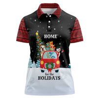 Merry Christmas Bulldog And Snowman Women Polo Shirt Dog Snowman Christmas Tree and Red Car Winter Scene - Wonder Print Shop