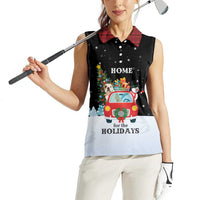 Merry Christmas Bulldog And Snowman Women Sleeveless Polo Shirt Dog Snowman Christmas Tree and Red Car Winter Scene - Wonder Print Shop