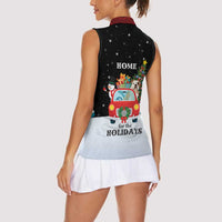 Merry Christmas Bulldog And Snowman Women Sleeveless Polo Shirt Dog Snowman Christmas Tree and Red Car Winter Scene - Wonder Print Shop