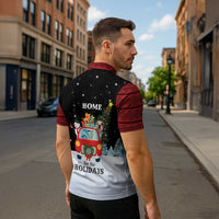 Merry Christmas Bulldog And Snowman Zipper Polo Shirt Dog Snowman Christmas Tree and Red Car Winter Scene - Wonder Print Shop