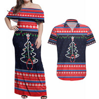 Merry Christmas Nurse Couples Matching Off Shoulder Maxi Dress and Hawaiian Shirt Stethoscope Tree Nurses and Medical Workers - Wonder Print Shop