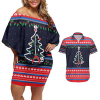 Merry Christmas Nurse Couples Matching Off Shoulder Short Dress and Hawaiian Shirt Stethoscope Tree Nurses and Medical Workers - Wonder Print Shop