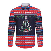 Merry Christmas Nurse Long Sleeve Button Shirt Stethoscope Tree Nurses and Medical Workers - Wonder Print Shop