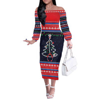 Merry Christmas Nurse Off The Shoulder Long Sleeve Dress Stethoscope Tree Nurses and Medical Workers - Wonder Print Shop