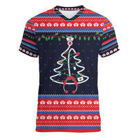 Merry Christmas Nurse Women V-Neck T-Shirt Stethoscope Tree Nurses and Medical Workers - Wonder Print Shop
