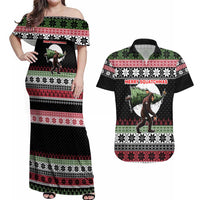 Funny Bigfoot Christmas Couples Matching Off Shoulder Maxi Dress and Hawaiian Shirt Xmas Holiday Patterns - Wonder Print Shop