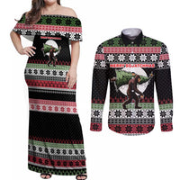 Funny Bigfoot Christmas Couples Matching Off Shoulder Maxi Dress and Long Sleeve Button Shirt Xmas Holiday Patterns - Wonder Print Shop